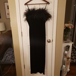 Size 14 Black Velvety Feather Evening Gown